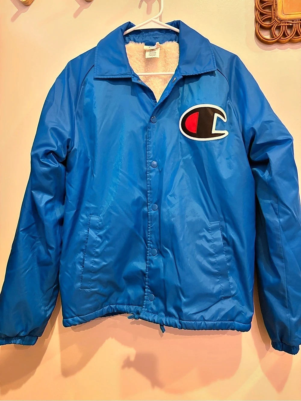 Vintage Champion Sherpa Lined Coach Jacket Blue- Size Small